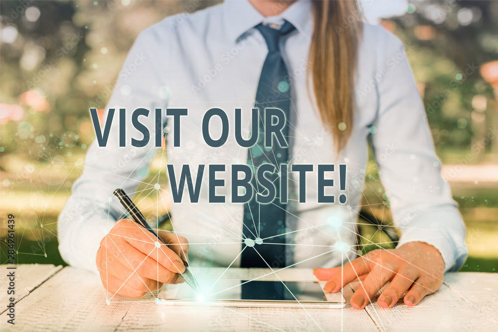 Poster conceptual hand writing showing visit our website. concept meaning visitor who arrives at web site a