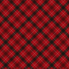Vector geometric diagonal fabric plaid seamless texture. Red background.