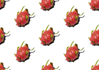 Dragon fruit photographic pattern or background, isolated on white background, Top view with light.