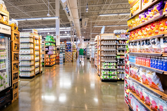 June 20, 2019 Cupertino / CA / USA - Interior view of a large Whole Foods store; south San Francisco bay area