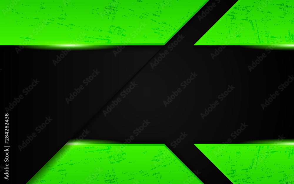 Poster black abstract tech geometric background a combination green metallic line shape and grunge texture 