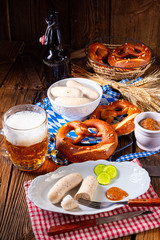 Weisswurst pretzels and beer for Oktoberfest