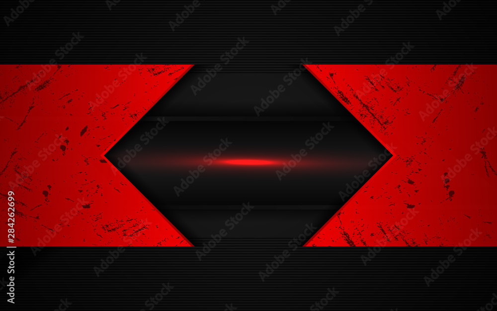 Poster black abstract tech geometric background a combination red metallic line shape and grunge texture co