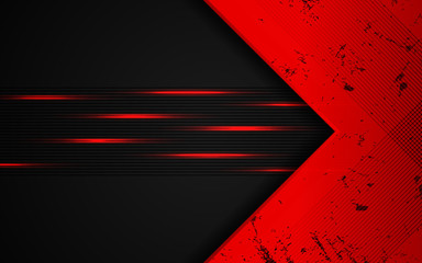 Black abstract tech geometric background a combination red metallic line shape and grunge texture composition