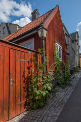 Old Swedish red buildings at Djurgarden Stockholm