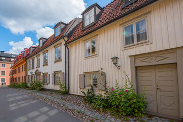 Old Swedish red buildings at Djurgarden Stockholm