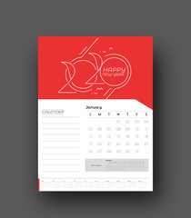 Happy new year 2019 Calendar - New Year Holiday design elements for holiday cards, calendar banner poster for decorations, Vector Illustration Background.