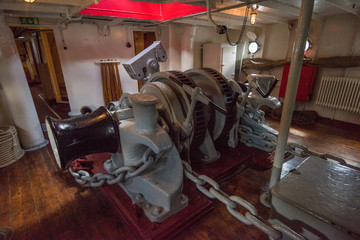Ship details on old boats and houses in Stockholm harbour. 