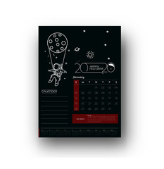 Happy new year 2019 Astronaut Calendar - New Year Holiday design elements for holiday cards, calendar banner poster for decorations, Vector Illustration Background.