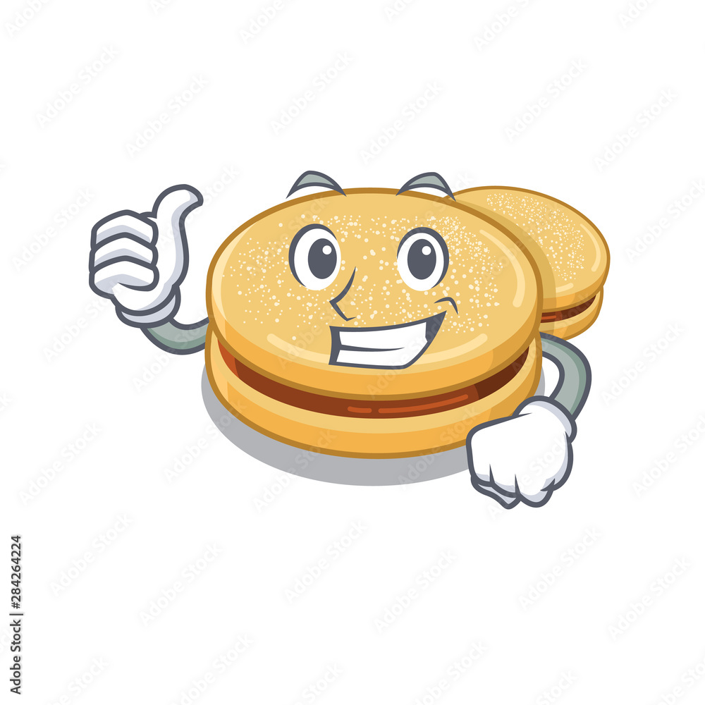 Poster thumbs up alfajores with in the cartoon shape