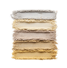 Broken eyeshadows in trendy shades isolated on white background