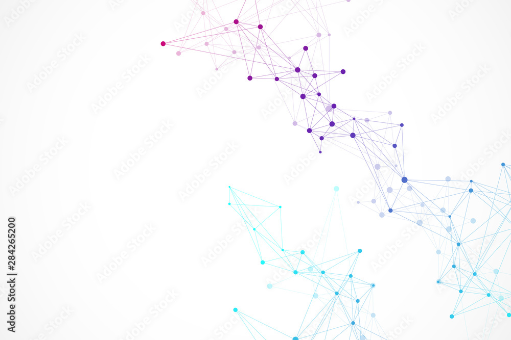 Fototapete Global network connection. Geometric abstract background with connected line and dots. Network and connection background for your presentation. Graphic polygonal background. Vector illustration.