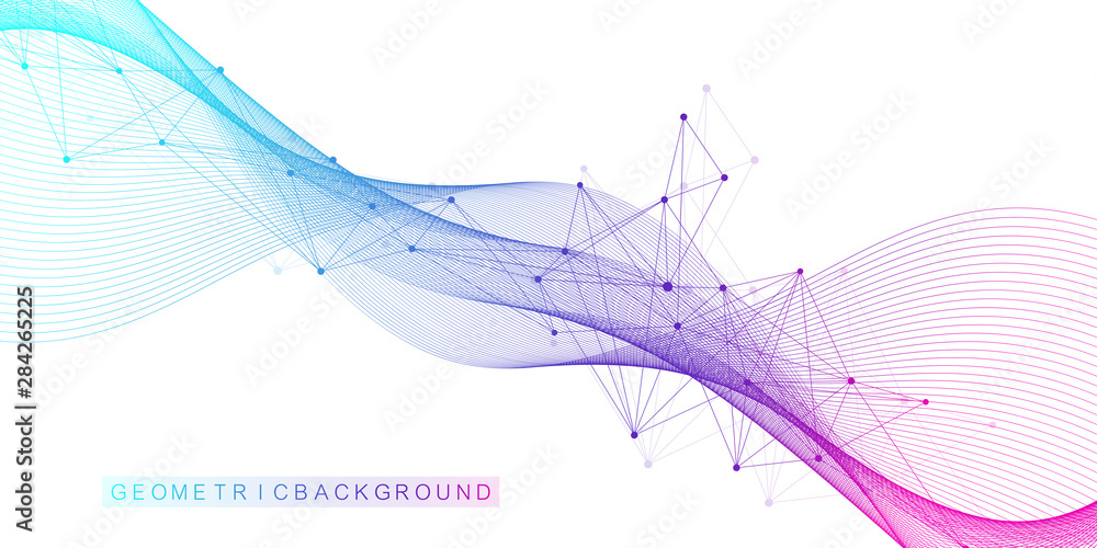 Poster expansion of life. colorful explosion background with connected line and dots, wave flow. visualizat
