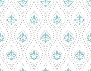 Wallpaper in the style of Baroque. Seamless vector background. Blue and grey floral ornament. Graphic pattern for fabric, wallpaper, packaging. Ornate Damask flower ornament