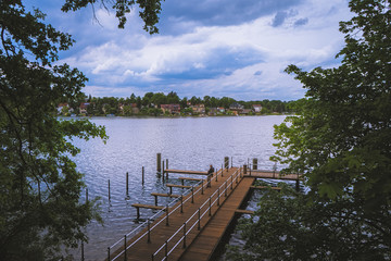 Tranquil sunset landscape on the lake