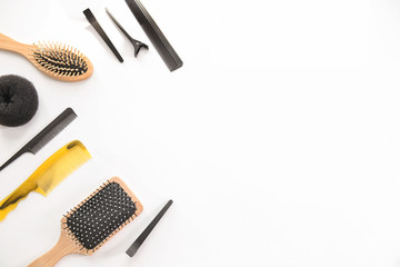 Hairdresser tools on white background