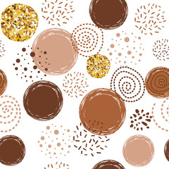 Motif de café abstrait motif marron vectorielle continue avec des éléments ronds dessinés à la main