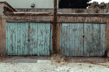 Rustic painted old garage doors