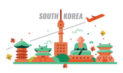 South Korean autumn travel. Flat design icons. vector illustration