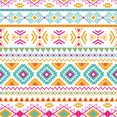 Seamless tribal ethnic pattern Aztec native background Mexican ornamental texture in bright pink orange colors