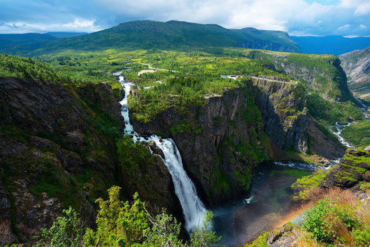 Beautiful view of the Voringsfossen waterfall. .