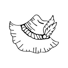 Black and white german feather hat silhouette. Historical costume party prop. Oktoberfest festival themed vector illustration for icon, sticker, label, badge, certificate or ad banner