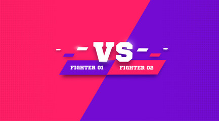 Versus screen in colorful background. Vs battle headline, conflict duel between Red and Blue teams. Confrontation fight competition. football, basketball, soccer match vector background template