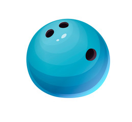 Isolated shiny blue bowling ball in cartoon style