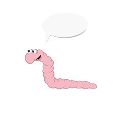 Little cartoon pink worm crawling and talking. Isolated element for design.