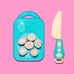 Marshmallow  Sweet lover. Pink Candy flatlay art