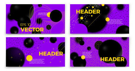 Vector abstract 3d style banner templates, violet modern background with geometric shapes and place for your text.