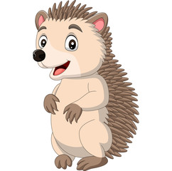 Cartoon happy hedgehog standing on white background © tigatelu