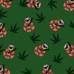 seamless pattern with sloths and leaves