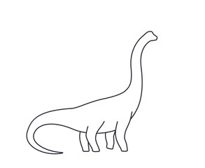 dinosaur, brachiosaurus silhouette isolated on white, line vector