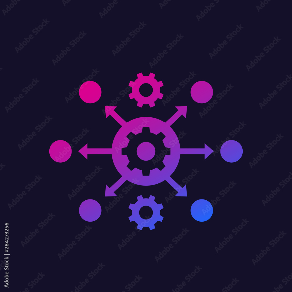 Poster process automation icon with gears, vector