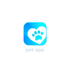 paw and heart, pet app vector logo