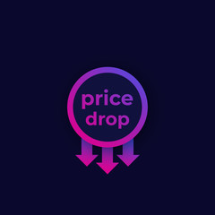 price drop, vector badge on dark