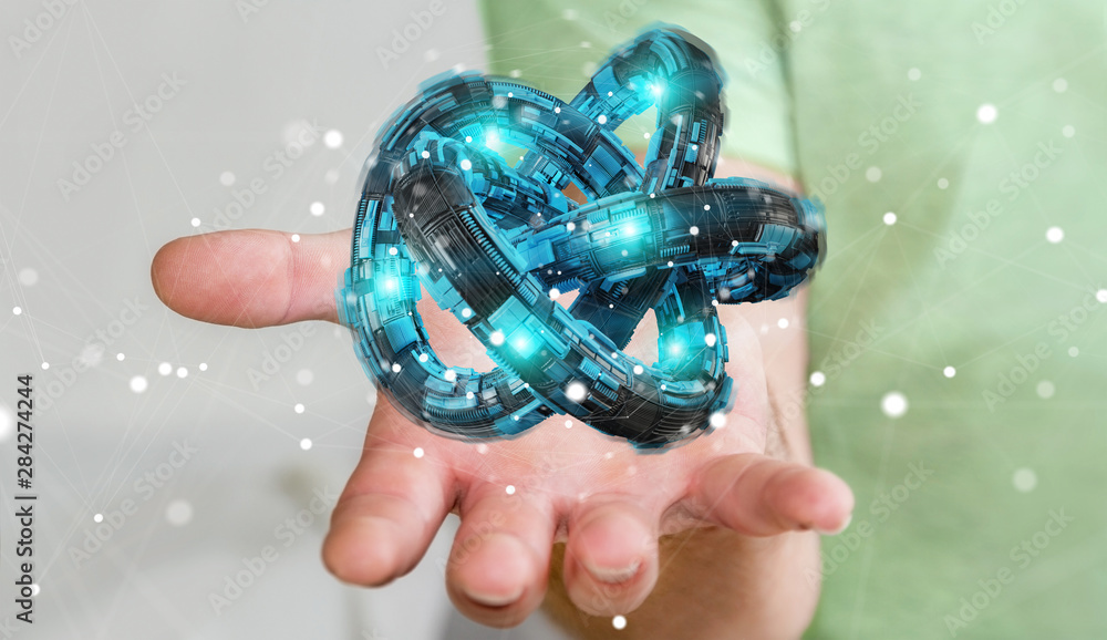 Poster businessman using futuristic torus textured object 3d rendering
