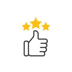 Customer review icon, three stars line symbol on white background.