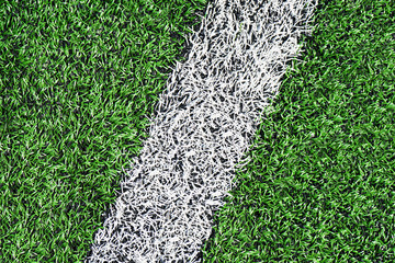   European football, green new artificial football field. The view from above. 
