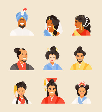 Ancient Chinese, Japanese, Hindu people vector