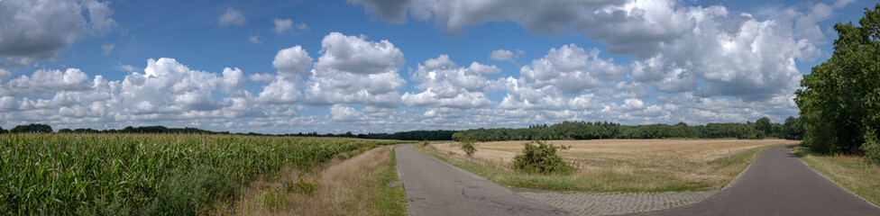 Fototapeta na wymiar Diever Drente Netherlands fields and road panorama