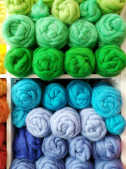 Beautiful colored wools ball. Abstract picture of wool texture. Yarn for knitting. Skeins of yarn.