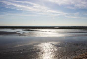 Blick auf den Atlantik von Mont St. Michel Normandie Frankreich