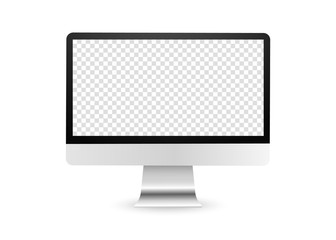 Realistic computer display with transparent screen. Blank lcd monitor. PC display isolated on white background.