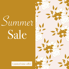 Elegant sale banner with gold and white flowers and leaves.Vector elements. Geometric banner