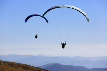 flying paragliders in air
