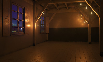 Empty Truss Loft by Night - 3d visualization
