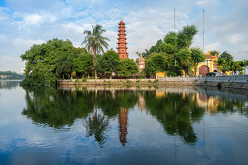 Tran Quoc pagoda in the morning, the oldest temple in Hanoi, Vietnam. Hanoi cityscape.