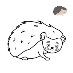 Coloring book for children. Forest animals. Cartoon cute hedgehog.